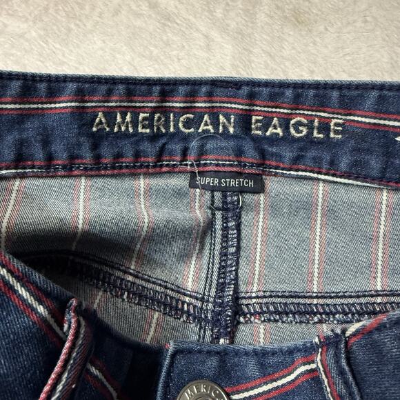 American Eagle Skirt Women 6 High Rise Mini Denim Jean Striped Cut Off Stretch - Picture 2 of 4